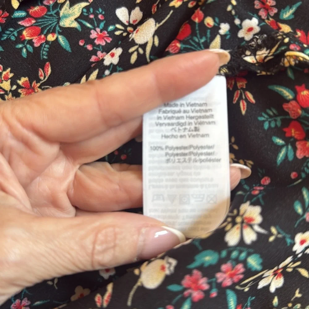 J. Crew Mercantile Floral Black Top Boho Bell Sleeves New Size XS 0 office work - Picture 10 of 11